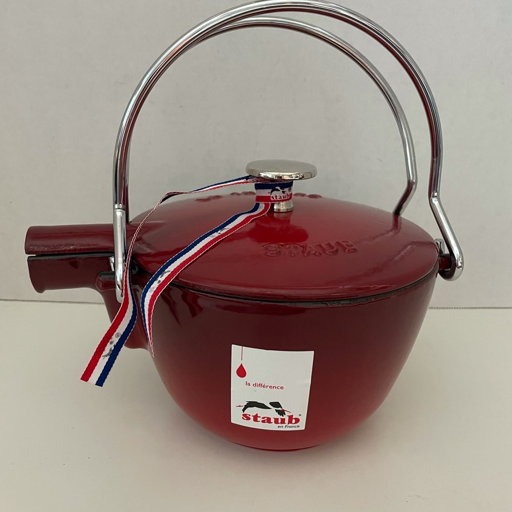 Staub Cast Iron Tea Kettle, 1.0 Qt, Rouge Flamme (Red Flame), New.